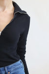 Loren Zip Ribbed Cotton Long Sleeve Top