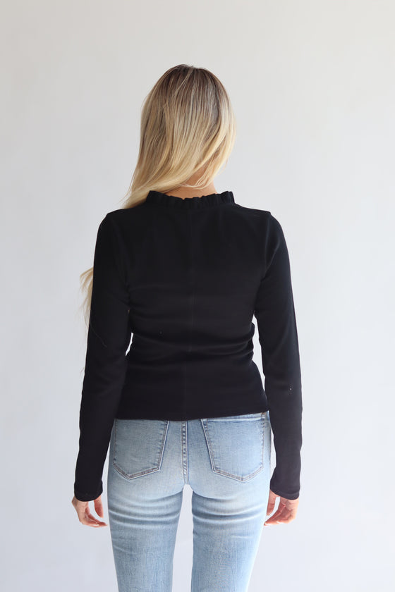 Lily Ribbed Cotton Ruffle Long Sleeve Top