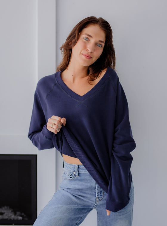 V Neck Cotton Sweatshirt