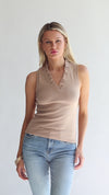 Gracie Ribbed Cotton Ruffle V Neck Tank